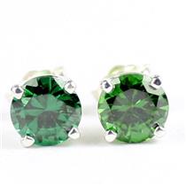 925 Sterling Silver Post Earrings, Russian Nanocrystal Emerald, SE012