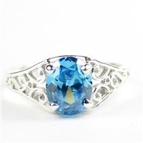 Sterling Silver Ladies Ring, Swiss Blue CZ, SR005