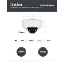 1080p Pro Series 2.MP IP Mini Dome Fixed Camera 2.8MM 30' Night Vision 2MMD-2.8