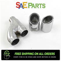 Stainless Steel 2" Inlet 3" Outlet Dual Exhaust Tips Slant Round Passenger Side