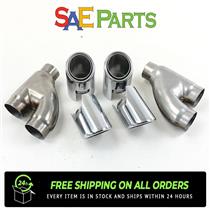Stainless Steel 2" Inlet 3" Outlet Dual Exhaust Tips Slant Round W/ Y Pipes SET