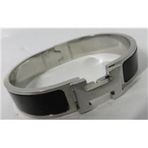 Authentic Hermes Clic Clac H Black Enamel / Silver Tone Narrow Bracelet