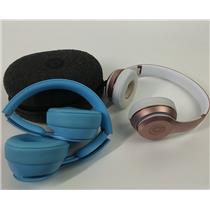 Lot of 2 Beats A1796 Solo3 Rose Gold w/Solo Pro Blue Bluetooth Headphones