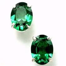 925 Sterling Silver Post Earrings, Russian Nanocrystal Emerald, SE002
