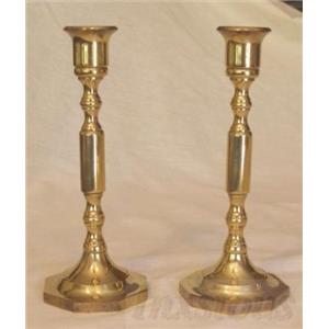 Pair of 7 1/2" Brass Candle Holders Octagon Base