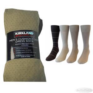 4 Pair Mens Kirkland Cushion Foot Dress Socks New Pima Cotton Khaki Brown R