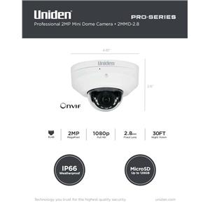 1080p Pro Series 2.MP IP Mini Dome Fixed Camera 2.8MM 30' Night Vision 2MMD-2.8