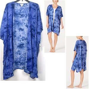 Jenni Womens Printed Lightweight Wrap Robe Tie Dye Blue OS Lounge New