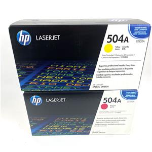 Lot Of 2 NEW Genuine HP LaserJet 504A Print Cartridge Yellow Magenta