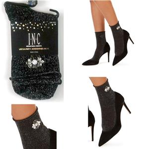 INC International Lifes a Party Embellished Anklet Socks Glitter Black New