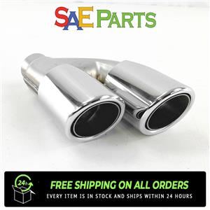 Stainless Steel 2" Inlet 3" Outlet Dual Exhaust Tips Slant Round Drivers Side