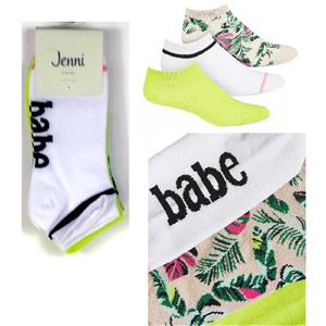 3 pr Womans Jenni Cotton Blend Low-Cut Socks Palm Neon New