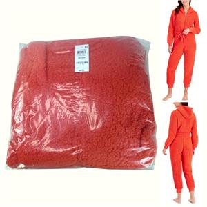 Jenni Sherpa One piece Pajama w/ Hood Papaya Punch Size M New