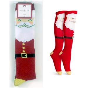 Womans Charter Club Holiday Knee Socks Santa Red 9-11 New