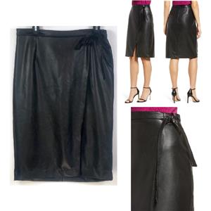 Anne Klein Womens Faux Leather Wrap Skirt Black Size 4 New