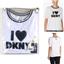 DKNY Womens Front Graphic Print T-Shirt Pajama Top White I Love DKNY Ch Size New