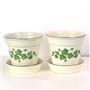 2 5" indoor Ceramic Flower Pot Planters Ivory w/ Ivy Leaf Accent